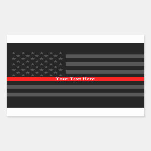 Sticker Rectangulaire Votre texte Mince Ligne rouge Noir US Décor Drapea