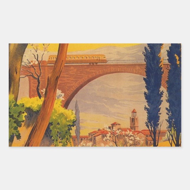 Sticker Rectangulaire Voyage ferroviaire vintage (Devant)