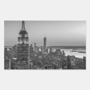 Sticker Rectangulaire Vue aérienne en noir et blanc de New York City Nig