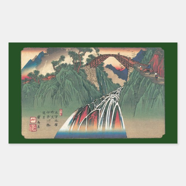 Sticker Rectangulaire Vue du pont sur la rivière Ina, Nojiri par Hiroshi (Devant)