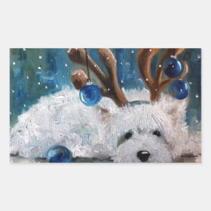 Sticker Rectangulaire West Highland Terrier Blue Christmas Westig Chien