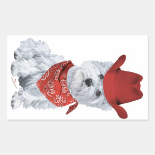 Sticker Rectangulaire Westie Cowboy en rouge