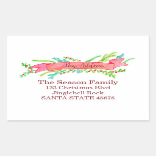 Sticker Rectangulaire We've Moved/New Address , watercolor Christmas
