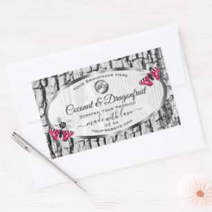 Sticker Rectangulaire White Tree Bark Pink Butterfly Produit Logo Étique