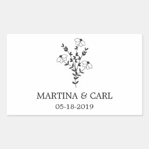 Sticker Rectangulaire Wildflowers and Branches Wedding Monogram in Black