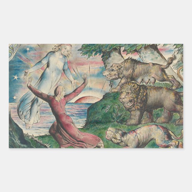 Sticker Rectangulaire William Blake -Dante Courir des trois bêtes (Devant)