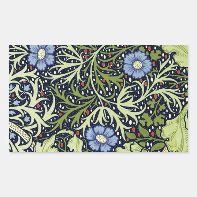 Sticker Rectangulaire William Morris Fleur d'antiquité aux algues marine (Devant)