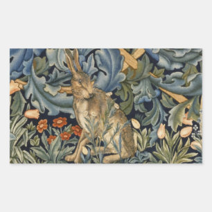 Sticker Rectangulaire William Morris Forest Rabbit Floral Art