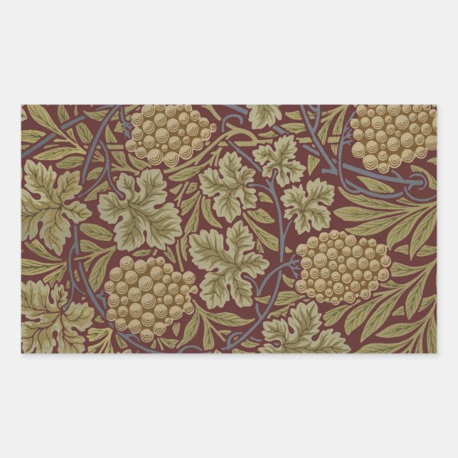 Sticker Rectangulaire William Morris Vine Grappe Rouge Vert Art (Devant)