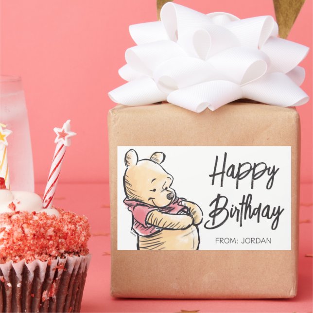 Sticker Rectangulaire Winnie l'aquarelle de l'ourson | Joyeux cadeau d'a (Fête)
