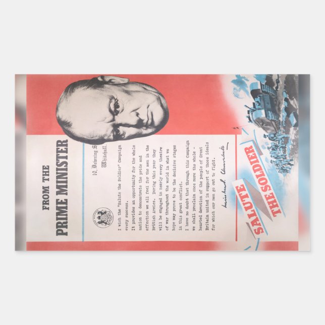 Sticker Rectangulaire Winston Churchill, Réimpression de l'affiche de Br (Devant)