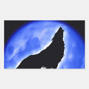 Sticker Rectangulaire Wolf Howling à Moon