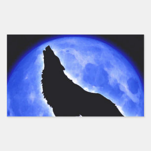 Sticker Rectangulaire Wolf Howling à Moon