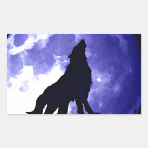 Sticker Rectangulaire Wolf Silhouette & Pleine lune