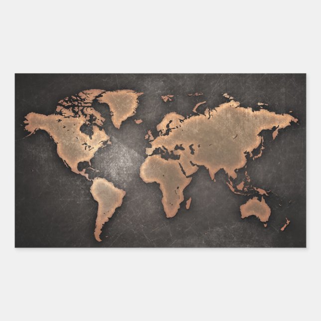 Sticker Rectangulaire World map leather geographical brown (Devant)