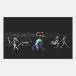 Sticker Rectangulaire X-Ray Skeletons Midnight Stroll - B&W & Rainbow