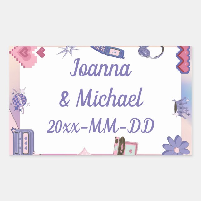 Sticker Rectangulaire Y2K Pink Purple 2000s Retro Tech Geek Love Mariage (Devant)