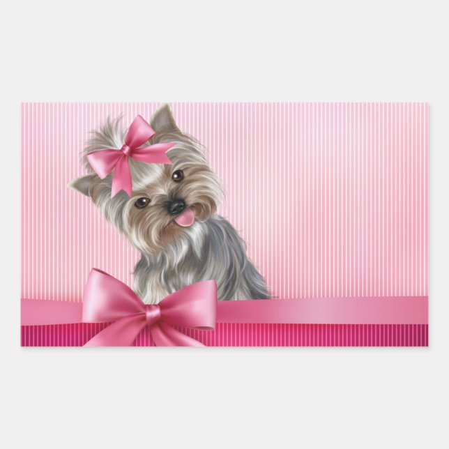 Sticker Rectangulaire Yorkshire Terrier Pink Princess Yorkie Puppy Dog (Devant)