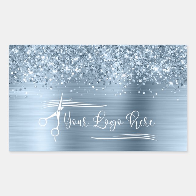 Sticker Rectangulaire Your Logo Glittery Light Blue Glam (Devant)