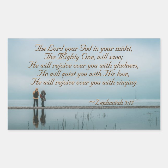 Sticker Rectangulaire Zephaniah 3 He will rejoice over you with singing (Devant)