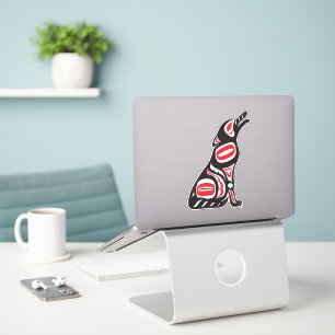 Sticker Red & Black Haida Wolf Esprit Abstrait Art animal