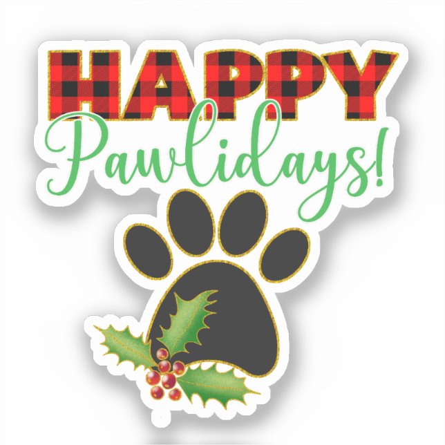 Sticker Red Buffalo Plaid Empreinte de patte Christmas (Recto)