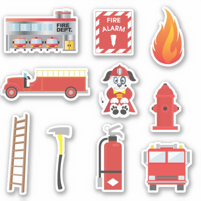 Sticker Red Fire Truck Kids Education (Devant)