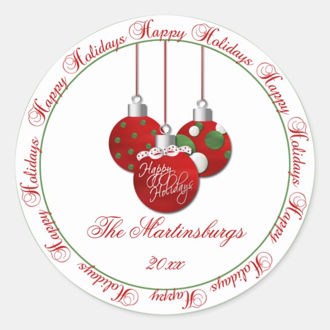 Sticker Red Green Christmas Happy Holidays (Devant)
