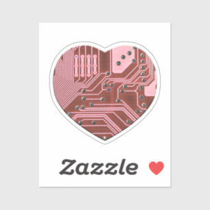 Sticker Red Heart Circuit Board Valentines