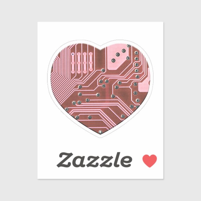 Sticker Red Heart Circuit Board Valentines (Feuille)