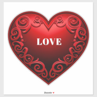 Sticker Red Heart With Ornate Swirl Border 