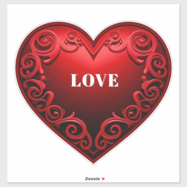 Sticker Red Heart With Ornate Swirl Border  (Feuille)