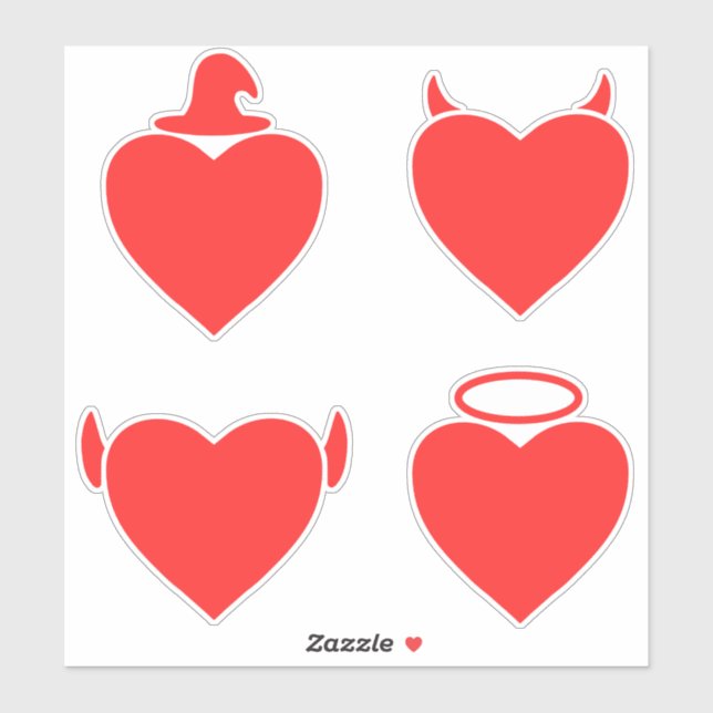 Sticker Red Hearts Pack Angel, Diable, Elfe et Assistant (Feuille)