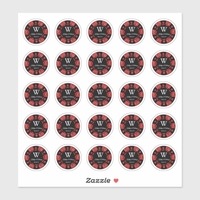 Sticker Red Parties scintillant Poker Chip Casino Mariage  (Feuille)