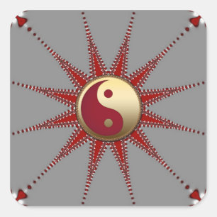Sticker Red Sun Golden Yin Yang