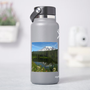Sticker Reflet du lac du mont Rainier avec des fleurs sauv