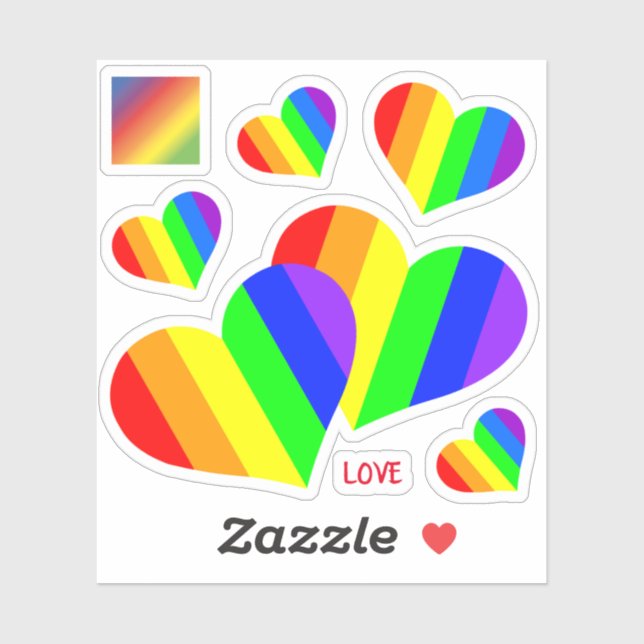 Sticker Regenbogen Kontur Aufkleber Herzen (Feuille)