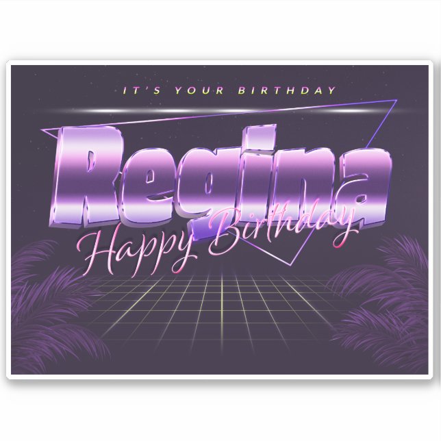 Sticker Regina Nom Prénom lila retro Anniversaire de Stick (Devant)