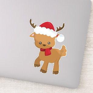 Sticker Reindeer de Noël, Cute Reindeer, Santa Hat