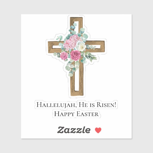 Sticker Religieux de Pâques Il est ressuscité Bois Croix F (Feuille)
