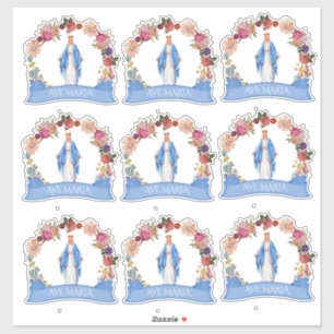 Sticker Religieux floral béni par catholique de Vierge
