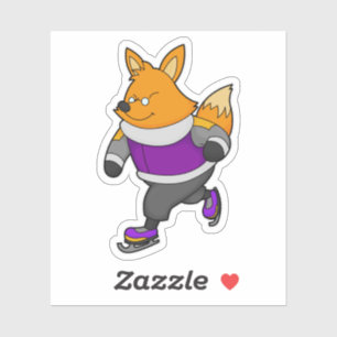 Sticker Renard au patinage sur glace avec patins sur glace