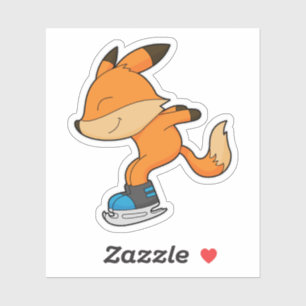 Sticker Renard au patinage sur glace avec patins sur glace