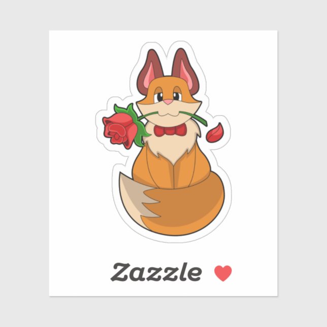 Sticker Renard avec fleur Rose (Feuille)