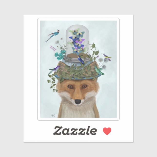 Sticker Renard avec papillon Bell Jar (Feuille)