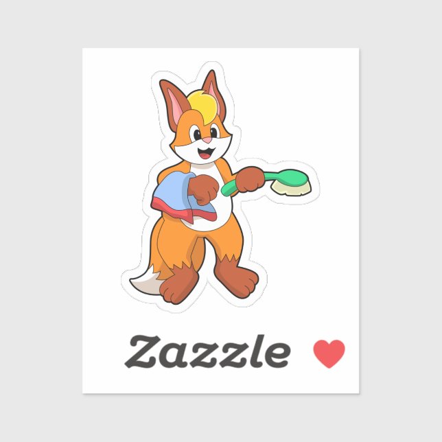 Sticker Renard avec serviette et brosse (Feuille)