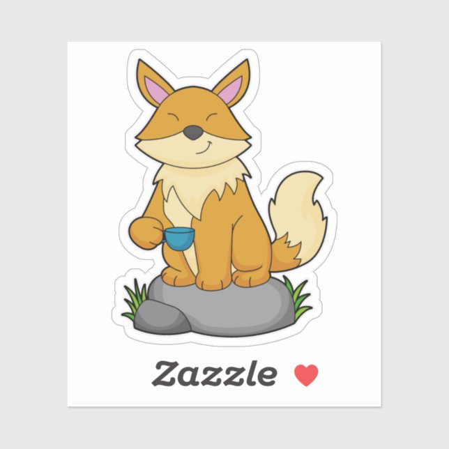 Sticker Renard avec tasse de café (Feuille)