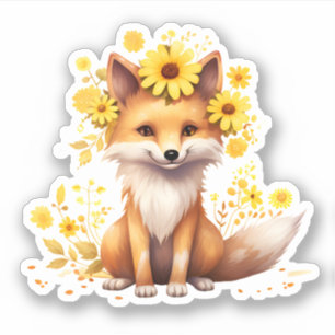 Sticker Renard mignon avec tournesol
