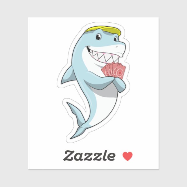 Sticker Requin au Poker avec cartes de Poker (Feuille)