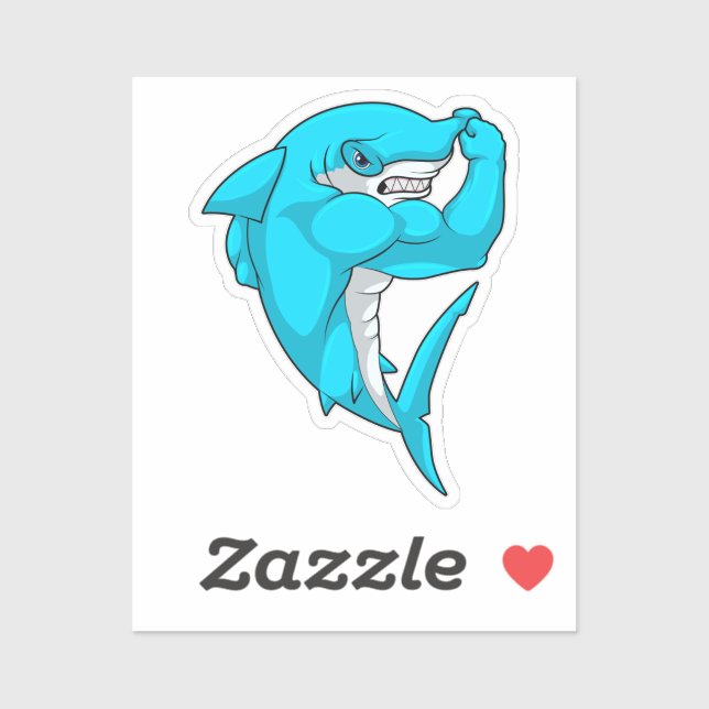 Sticker requin-marteau en tant que culturiste au Bodybuild (Feuille)